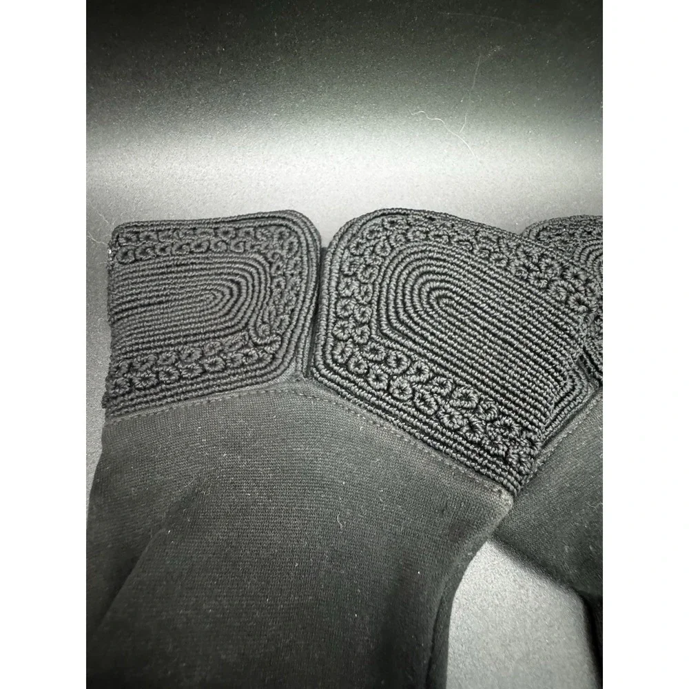 Mid Century Black‎ Nylon Gloves With Decorative Cuff By Hanser - Size 7